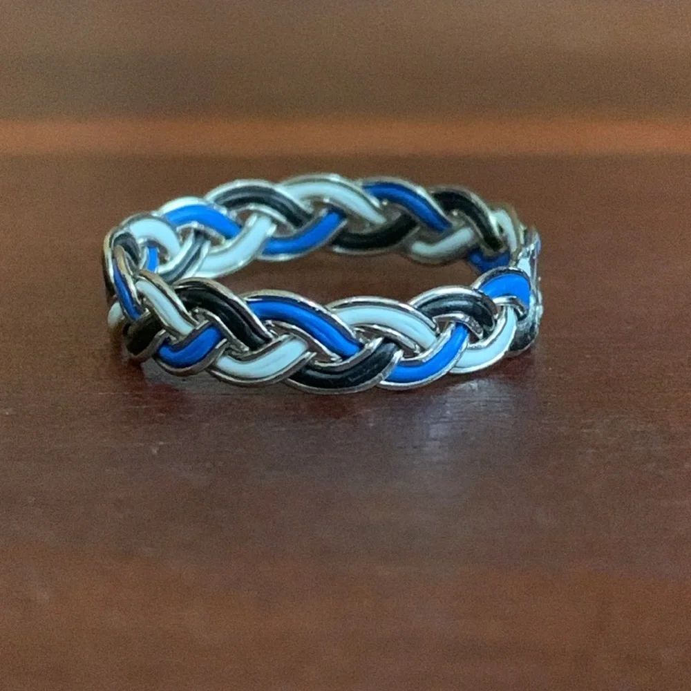 Blue/black/white braided ring size 10.5